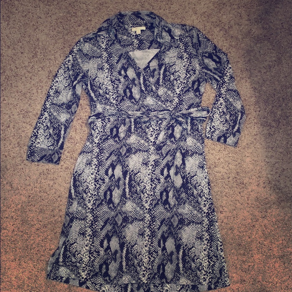 Snake print long sleeve faux wrap dress